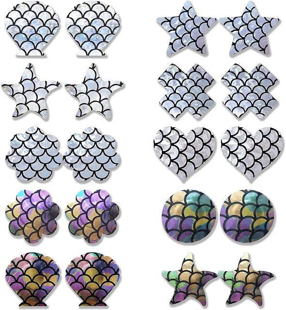 Glitters Pasties Nipple Covers Sticky for Women Disposable Self-adhesive Sexy Breast Petals (Laser-Black and Silver)