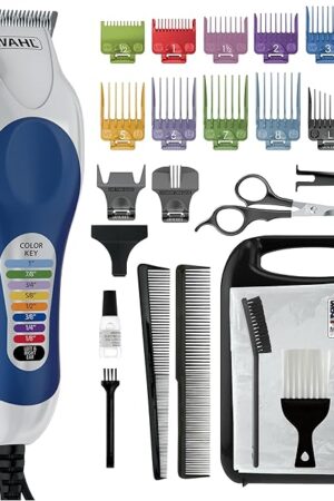 Wahl Clipper USA Color Pro Complete Haircutting Kit with Easy Color Coded Guide Combs - Corded Clipper for Hair Clipping & Grooming Men, Women, & Children - Model 79300-1001M