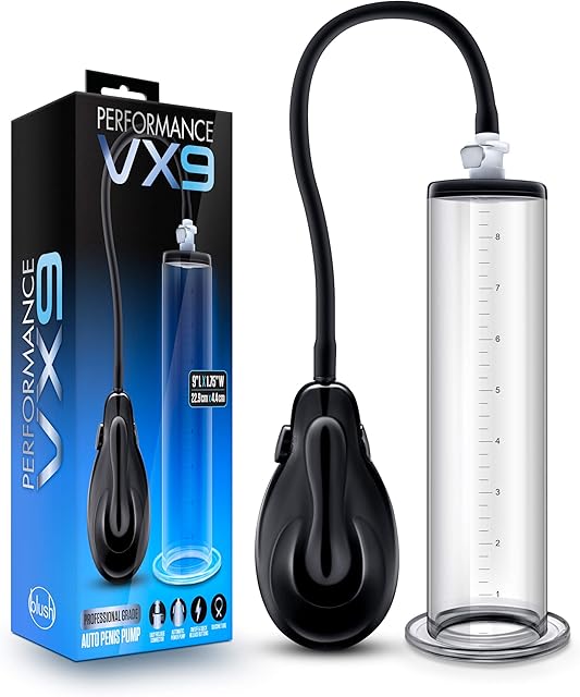 Blush Sex Toys - Male Performance VX9 Penis Pump - 9" Advanced Automatic Penis Enhancement Vacuum Pump Nterchange System Compatibility - Easy Release Cock Extender - Penis Enlargement Tool for Men
