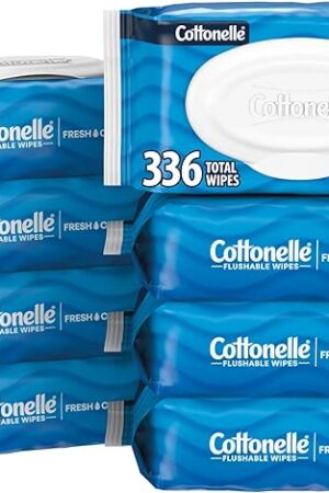 Cottonelle Fresh Feel Flushable Wet Wipes, Adult Wet Wipes, 8 Flip-Top Packs, 42 Wipes Per Pack (336 Total Wipes), Packaging May Vary