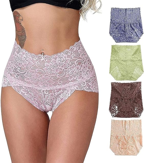 Women's Briefs Sexy Lace Panties High-Rise Tummy Control Underwear Floral Lace Hipster Panties