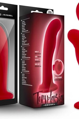 Blush Novelties Temptasia Jezebel - 6 Inch Platinum Puria Silicone Ultrasilk Smooth Satin Feel G Spot Dildo - 1.5" Wide - Strap On Compatible Suction Cup - Sex Toy for Women Couples - Crimson