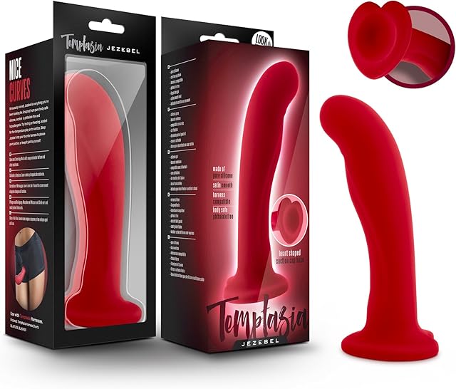 Blush Novelties Temptasia Jezebel - 6 Inch Platinum Puria Silicone Ultrasilk Smooth Satin Feel G Spot Dildo - 1.5" Wide - Strap On Compatible Suction Cup - Sex Toy for Women Couples - Crimson