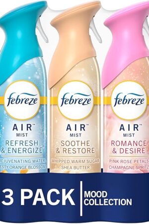 Febreze Air Mist Air Freshener Spray, Odor-Fighting Room Spray for Home and Bathroom and Kitchen, Aerosol Can, Refresh & Energize, Soothe & Restore, Romance & Desire Scent, 88oz, 3 Count