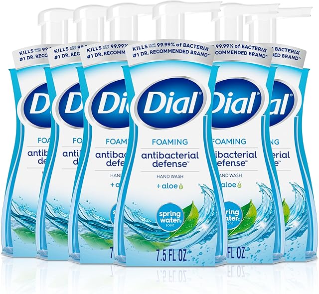 Dial Antibacterial Foaming Hand Wash, Spring Water, 75 fl oz (Pack of 6)