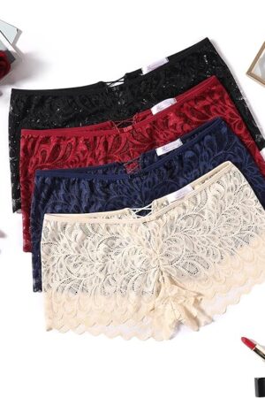 Womens Underwear Sexy Boyshorts Panties Lace Full Coverage Boxer Briefs with Criss Cross Back