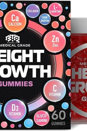 Height Growth Increase Gummies Vitamins, Grow Tall Supplement, Calcium, Magnesium, Zinc, Ashwagandha, Glucosamine Multivitamin for Teens, Kids, Adults