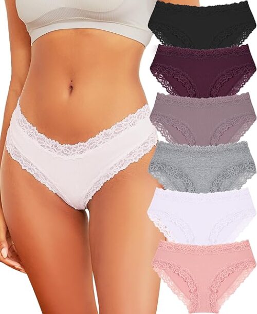 Womens Underwear Cotton Bikini Underwear for Women Lace Wasit Hipster Panties Soft Breathable Briefs 6 Pack