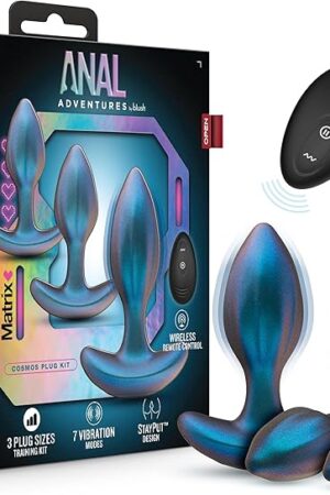 Blush Novelties Sex Toys - Anal Adventures Matrix - Vibrating Anal Training Kit - Wireless Remote - 10 Vibration Modes - Platinum Cured Silicone - Stayput Technology - Women Men Couples - Lunar Blue"
