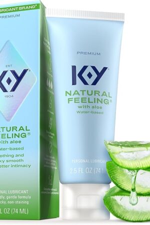 K-Y Natural Feeling with Aloe, Water Based Lube for Sex, Sex Toy & Anal Lube, Non-Sticky Personal Lubricant, Condom-Friendly, pH-Friendly, Travel Size Lubricant, 2.5 Fl Oz