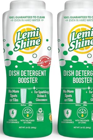 Lemi Shine Dish Detergent Booster, Hard Water Stain Remover, Multi-Use Citric Acid Cleaner 24 oz, Pack of 2