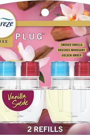 Febreze Plug In Air Freshener, Odor-Fighting Scented Oil Refill, Vanilla Suede Scent, 2 Refill