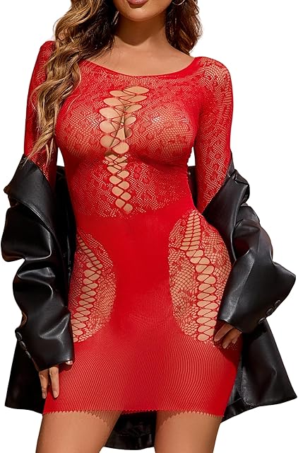 Womens Fishnet Lingerie Mesh Chemise Babydoll Bodysuit Sexy Outfit for Women Cut Out Romper