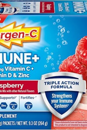 Emergen-C Immune+ Triple Action Immune Support Powder, BetaVia (R), 1000mg Vitamin C, B Vitamins, Vitamin D and Antioxidants, Raspberry ? 30 Count