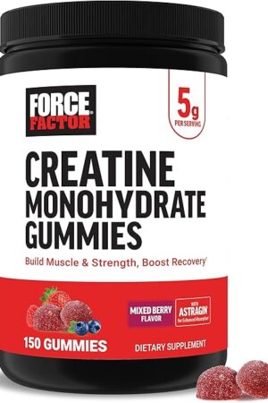 Force Factor Creatine Monohydrate Gummies, 5g Dose for Men & Women to Support Muscle, Strength, Recovery, Cognitive Health & Memory, Mixed Berry, 150 Gummies