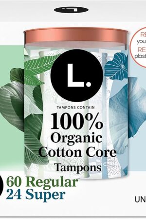 L Cotton Tampons Regular/Super Absorbency Multipack, Free from Chlorine Bleaching, Pesticides, Fragrances, or Dyes, 42 Count x 2 Packs (84 Count Total)