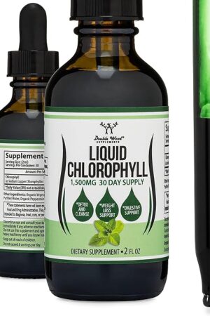 Chlorophyll Liquid Drops - for Digestion, Gut Health, Energy and Detox - Vegan Safe (Rich, Full Texture and Taste, Not Watered Down), 2oz Peppermint Flavored, by Double Wood