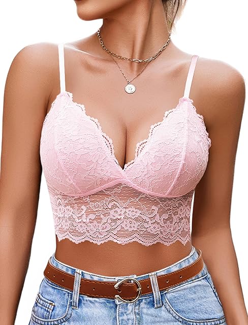 Bralettes for Women Y2k Tank Tops Camisole Lace Wireless Lingerie Bra V Neck Basic Camisoles Pink