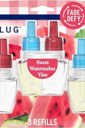 Febreze Plug In Air Freshener, Odor-Fighting Scented Oil Refill, Air Fresheners for Home and Bathroom and Kitchen, Long Lasting for Strong Odors, Sweet Watermelon Vine Scent, 087oz Refill, 3 Count