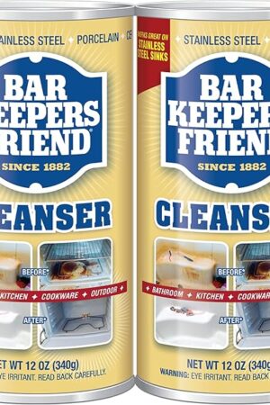 Bar Keepers Friend Powder Cleanser (2 x 12 oz) Multipurpose Cleaner, Stain & Rust Remover for Bathroom, Kitchen & Outdoor Use on Stainless Steel, Aluminum, Brass, Tile, Ceramic, Porcelain & More