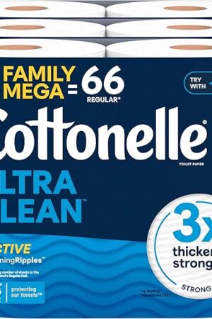 Cottonelle Ultra Clean Toilet Paper with Active CleaningRipples Texture, Strong Bath Tissue, 12 Family Mega Rolls = 66 Regular Rolls
