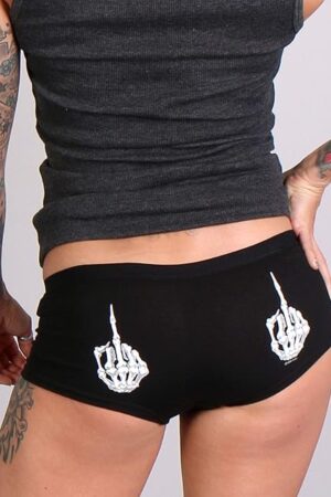 Black Skeleton Middle Finger Ladies Boy Shorts
