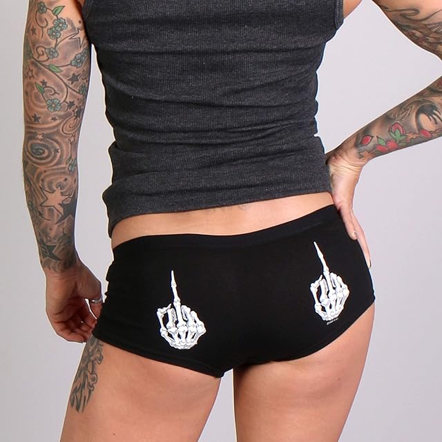 Black Skeleton Middle Finger Ladies Boy Shorts
