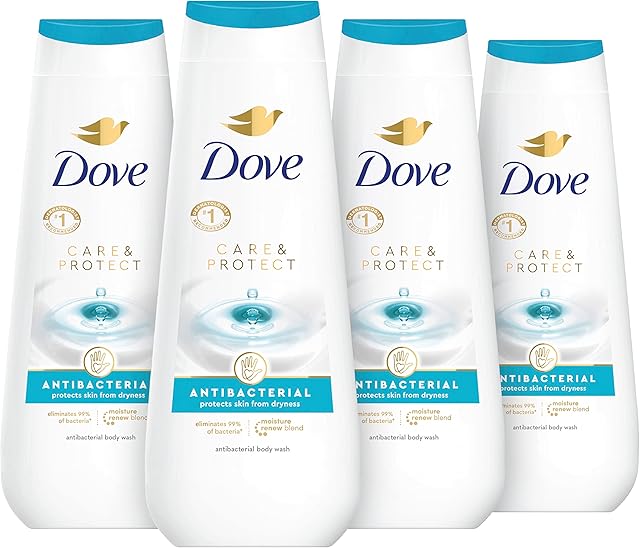 Dove Body Wash Care & Protect Antibacterial 4 Count For All Skin Types Protects from Dryness 20 oz