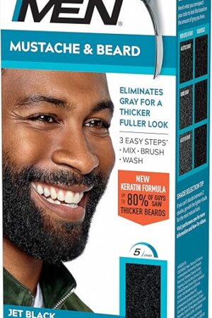 Just For Men Mustache & Beard, Beard Coloring for Gray Hair with Brush, With Keratin Biotin Aloe and Coconut Oil for Healthy Facial Hair - Jet Black, M-60, Pack of 1 (Packaging May Vary)