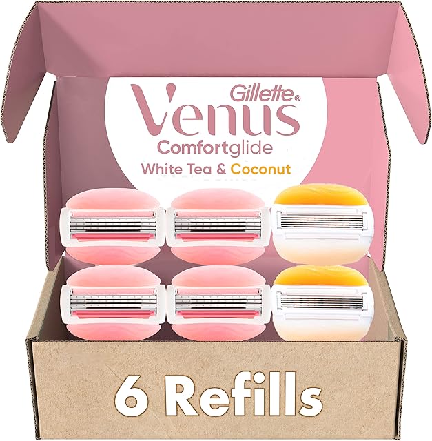Gillette Venus ComfortGlide White Tea 4 count, with Gillette Venus ComfortGlide plus Olay 2 count, Women's Razor Blade Refills
