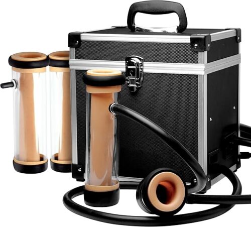 The Super Milker Deluxe Automatic Stroker Machine | 4 Interchangeable Cylinders with Rubber Seals & Textures | Hands-Free Suction | Discreet Locking Storage | Multi-Speed Dial