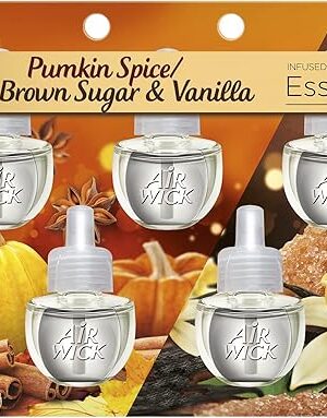 Air Wick Plug in Scented Oil Refill, 7ct, Pumpkin + Brown Sugar Mixed Pack, Fall Scent, Essential Oils, Air Freshener