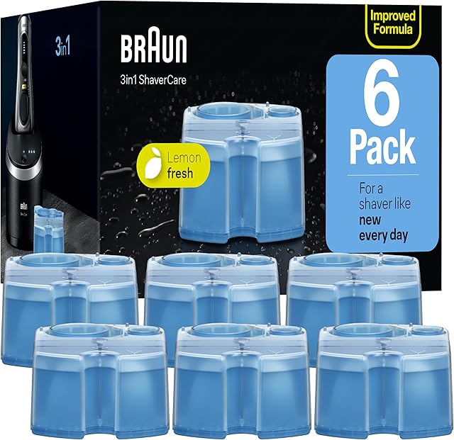 Braun Clean & Renew Refill Cartridges CCR, Replacement Shaver Cleaner Solution for Clean&Charge Cleaning System, Pack of 6
