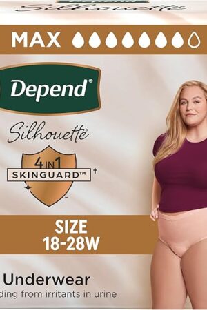 Depend Silhouette Adult Incontinence & Postpartum Bladder Leak Underwear for Women, Maximum Absorbency, Large, Pink, 52 Count (2 Packs of 26), Packaging May Vary