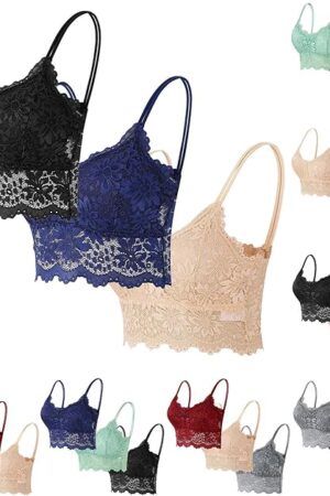 3 Pack Lace Underwear for Women Sexy Lace Padded Bralette Hollow Out Support Bandeau Bras 2025 Plus Size