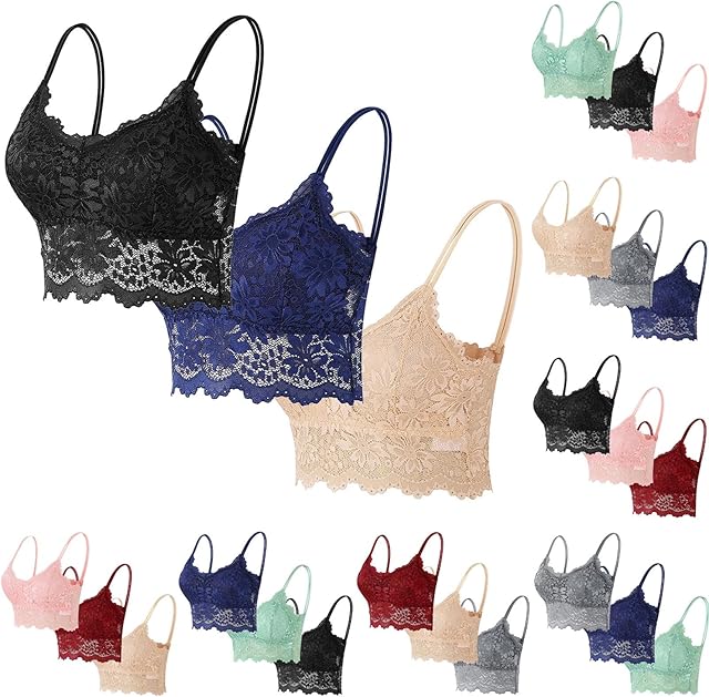 3 Pack Lace Underwear for Women Sexy Lace Padded Bralette Hollow Out Support Bandeau Bras 2025 Plus Size