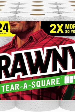 Brawny Tear-A-Square Paper Towels, 12 Double Rolls = 24 Regular Rolls, 3 Sheet Sizes (Quarter, Half, Full), Strength for All Messes, Cleanups, and Meal Prep