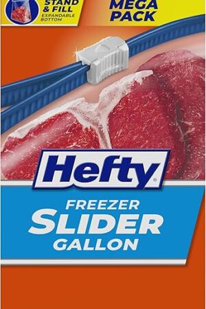 Hefty Slider Freezer Kitchen Storage Bags, Gallon Size, 56 Count
