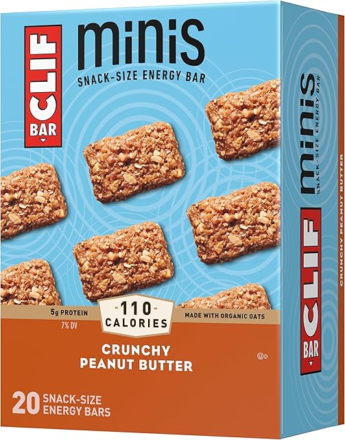 CLIF BAR Minis - Crunchy Peanut Butter - Made with Organic Oats - 5g Protein - Non-GMO - Plant Based - Snack-Size Energy Bars - 099 oz (20 Pack)