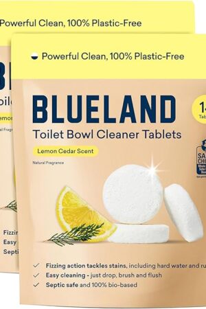BLUELAND Toilet Bowl Cleaner Tablets, 28 Count, Lemon Cedar, Plastic-Free, No Harsh Chemicals, Plant-Based