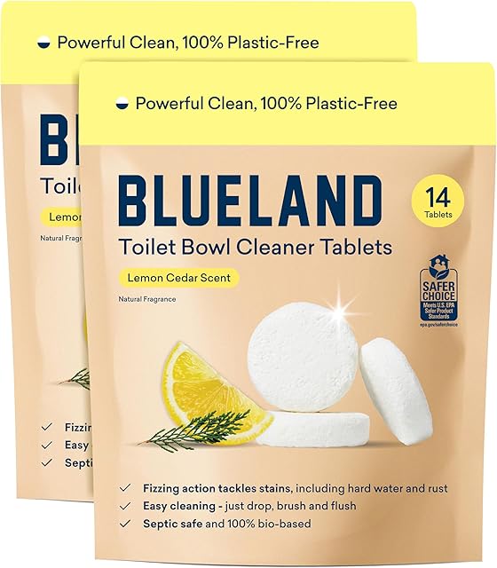 BLUELAND Toilet Bowl Cleaner Tablets, 28 Count, Lemon Cedar, Plastic-Free, No Harsh Chemicals, Plant-Based
