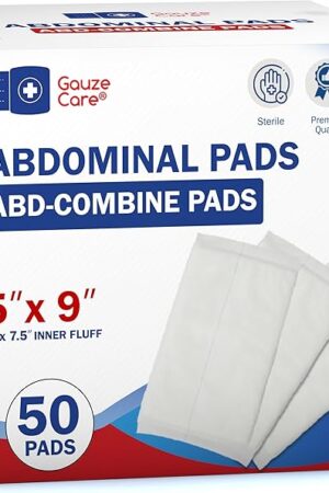 GauzeCare Sterile Abdominal- ABD Combine Pads| 50-Pack, 5 x 9 Inches| Extra Absorbent & Thick, Individually Wrapped Wound Dressing, First Aid Pads| Surgical-Grade, Nonstick- for Heavy Leakage, Post Op