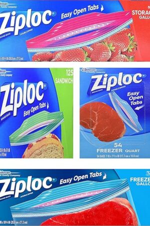 Ziploc Variety Pack 54 Freezer Quart Bags, 38 Freezer Gallon Bags, 125 Sandwich Bags, 52 Storage Gallon Bags Reusable Plastic Ziploc Bags with Zipper Closure, Red, Green, Blue