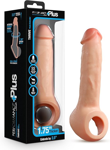 Blush Performance Plus Thrive 875? Penis Extender Sleeve w/Ball Strap - Adds 25? Length & 175? Girth - Dual Density Liquid Silicone, Body-Safe - Ultra Realistic Cock Sheath Toy for Men - (Beige)