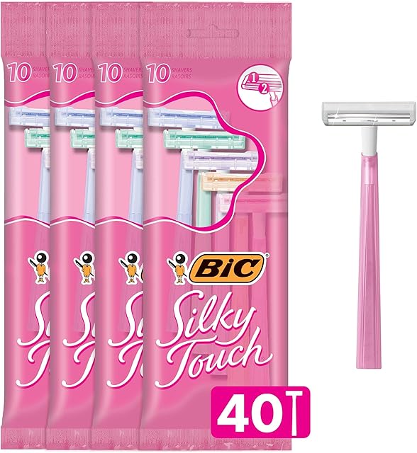 BIC Silky Touch Women's Disposable 2 Blade Razors, Pretty Pastel Colors with Slim Heads, 40-Pack