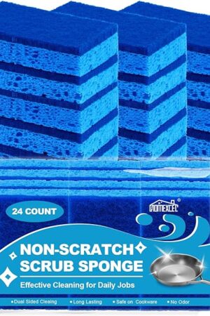 HOMEXCEL Sponges Kitchen 24pcs, Non-Scratch Scrub Dish Sponge Safe on Non-Stick Cookware, Dual Sided Cleaning Sponges for Kitchen, Household, Bathroom and More