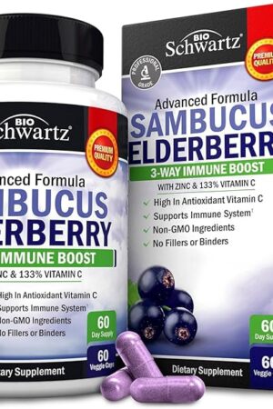 Elderberry Capsules with Zinc and Vitamin C for Adults - Immune Support Vitamins for Women and Men - Black Sambucus Elderberry Vitamin C and Zinc - Immune Defense Multiminerals Supplement, 60 Count