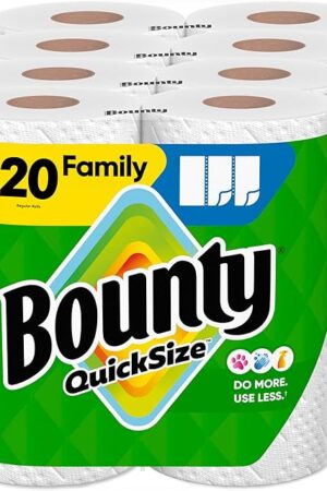 Bounty Quick Size Paper Towels, White, 8 Family Rolls = 20 Regular Rolls