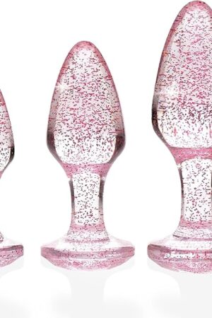 Adam & Eve Glitter Gem Butt Plug Set, 3 Piece Acrylic Anal Trainer Kit, Small Medium Large Plugs for Beginners & Advanced, Lightweight with Sparkling Gem Base, Body Safe, Waterproof, Easy Clean, Pink