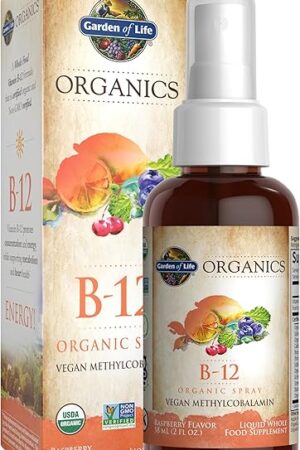 Garden of Life Organics B12 Vitamin - Whole Food B-12 for Metabolism and Energy, Raspberry, 2oz Liquid